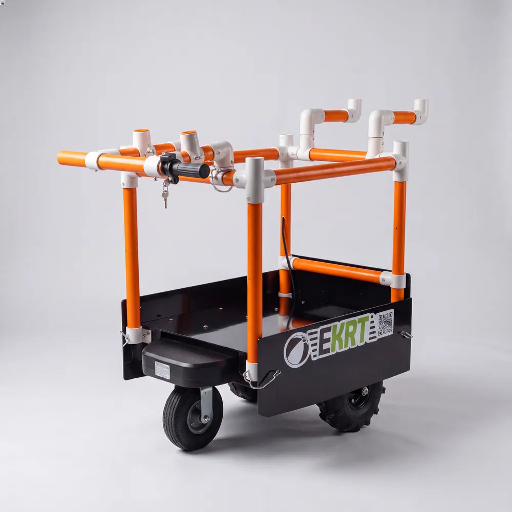 e-KRT electric beach cart with orange PVC tubing