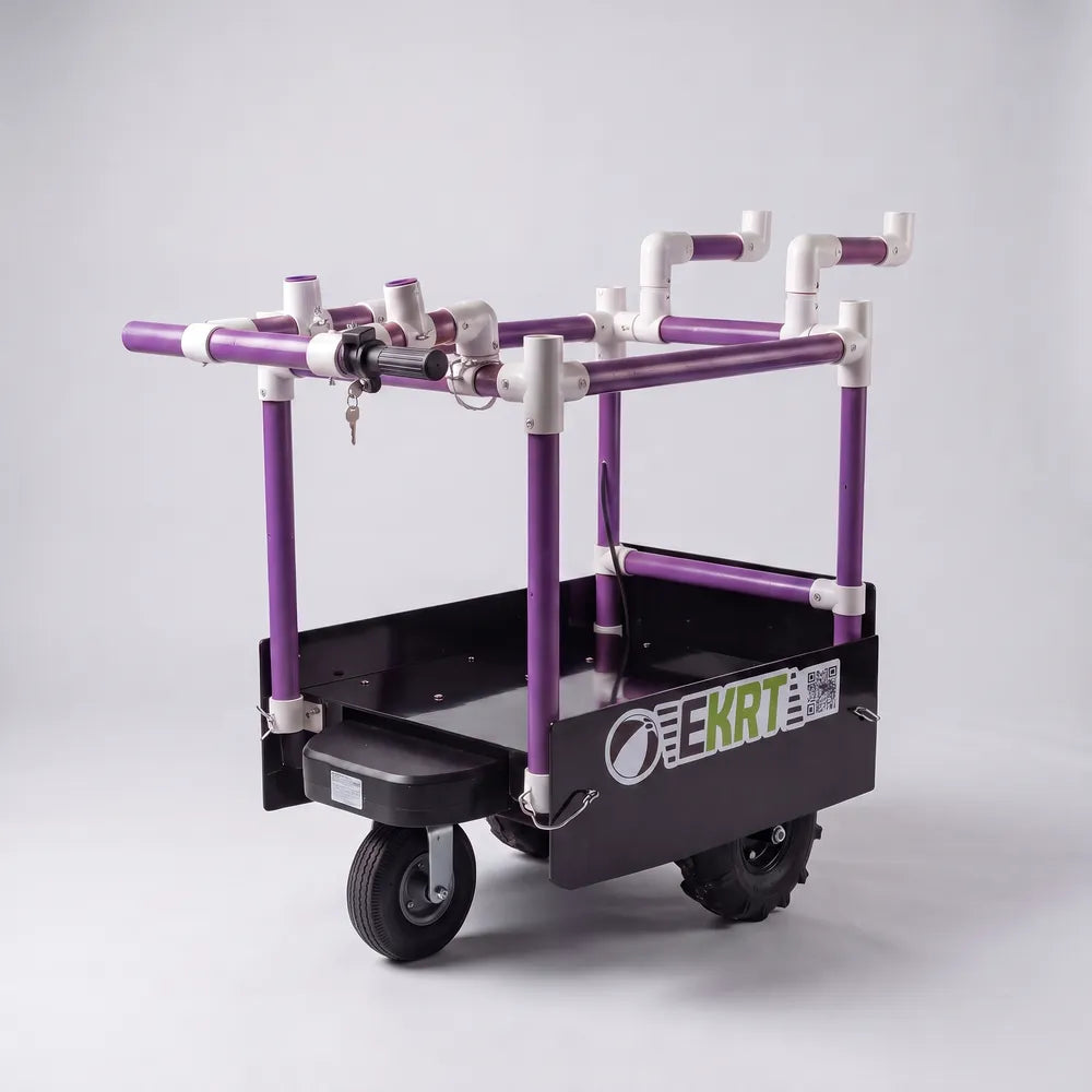 e-KRT electric beach cart with Purple PVC tubing